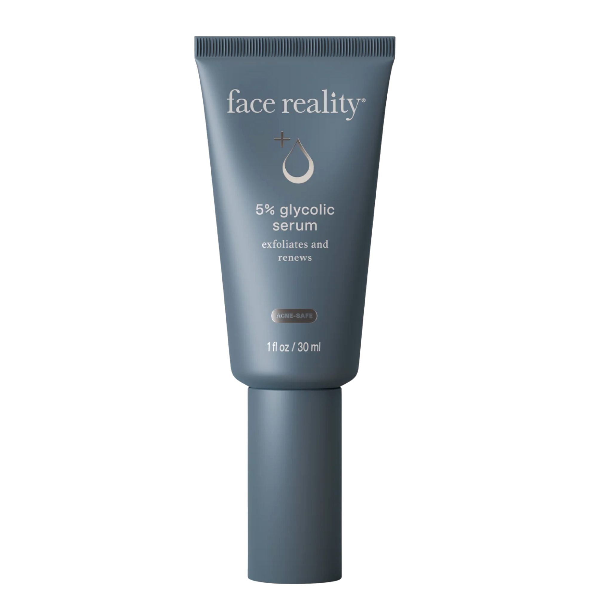 Tube of face reality 5% glycolic serum on a white background
