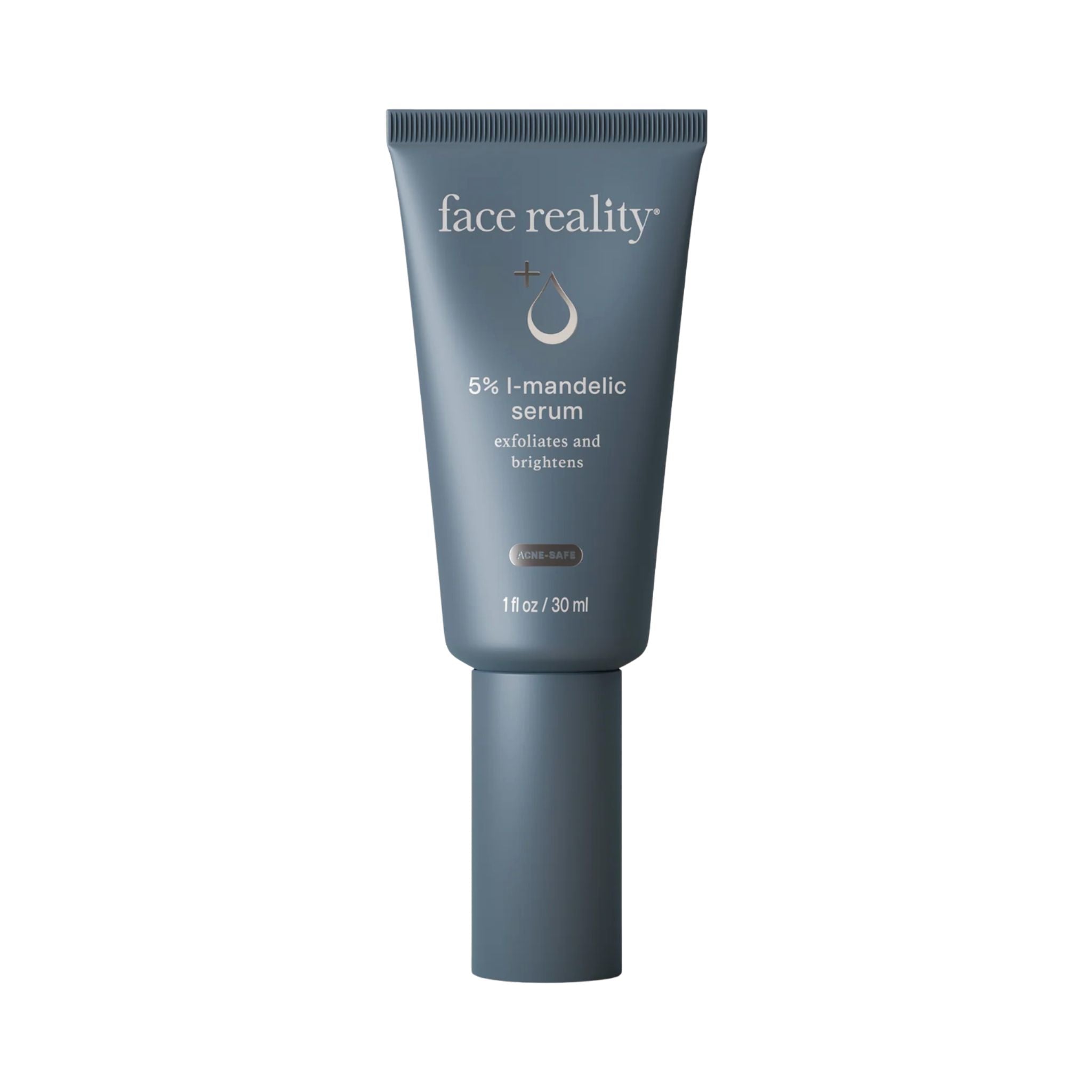Tube of 'face reality' 5% i-mandelic serum on a white background