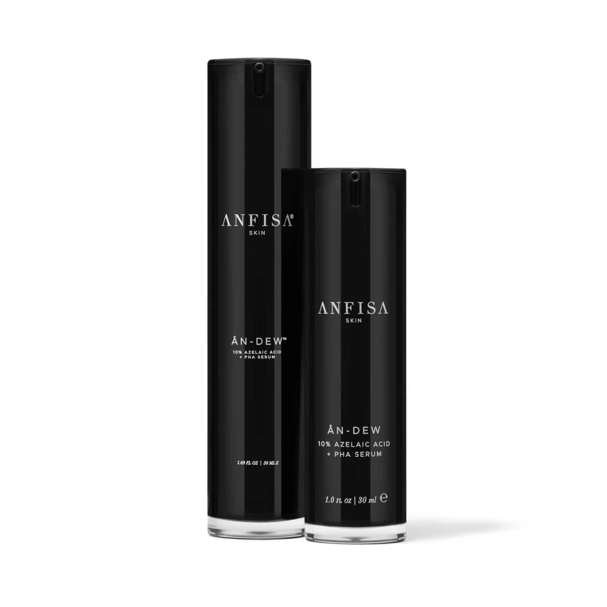 Two black skincare bottles labeled 'ANFISA' on a white background