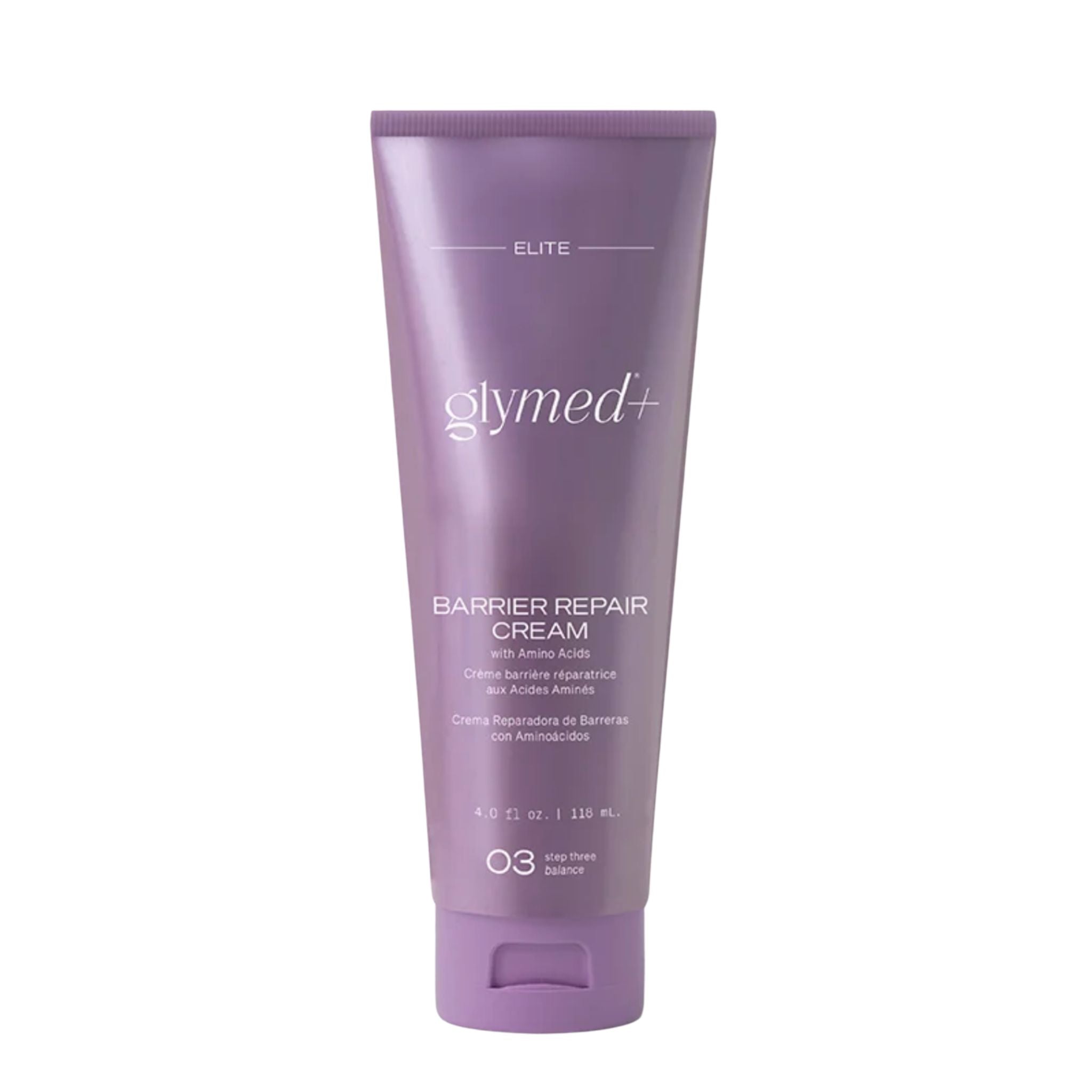 Purple tube of glymed+ Barrier Repair Cream on a white background