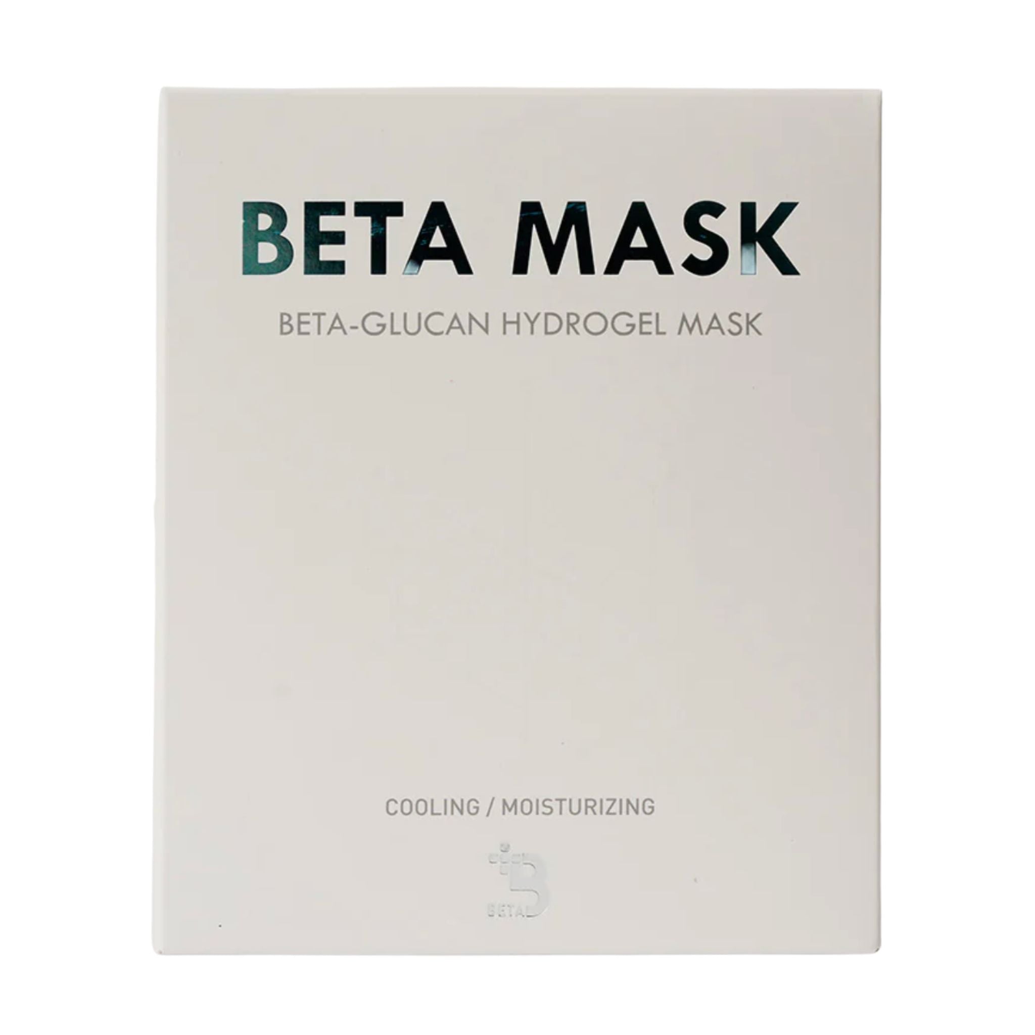 Beta Mask packaging with text on a white background