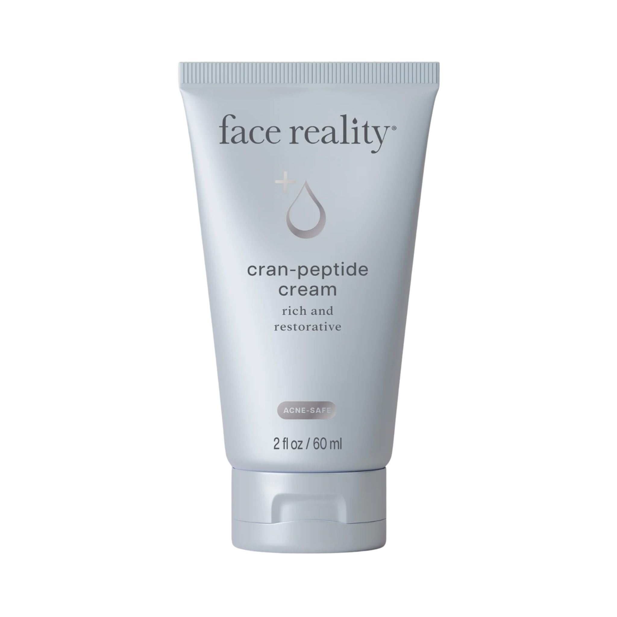 Tube of face reality cran-peptide cream on a white background