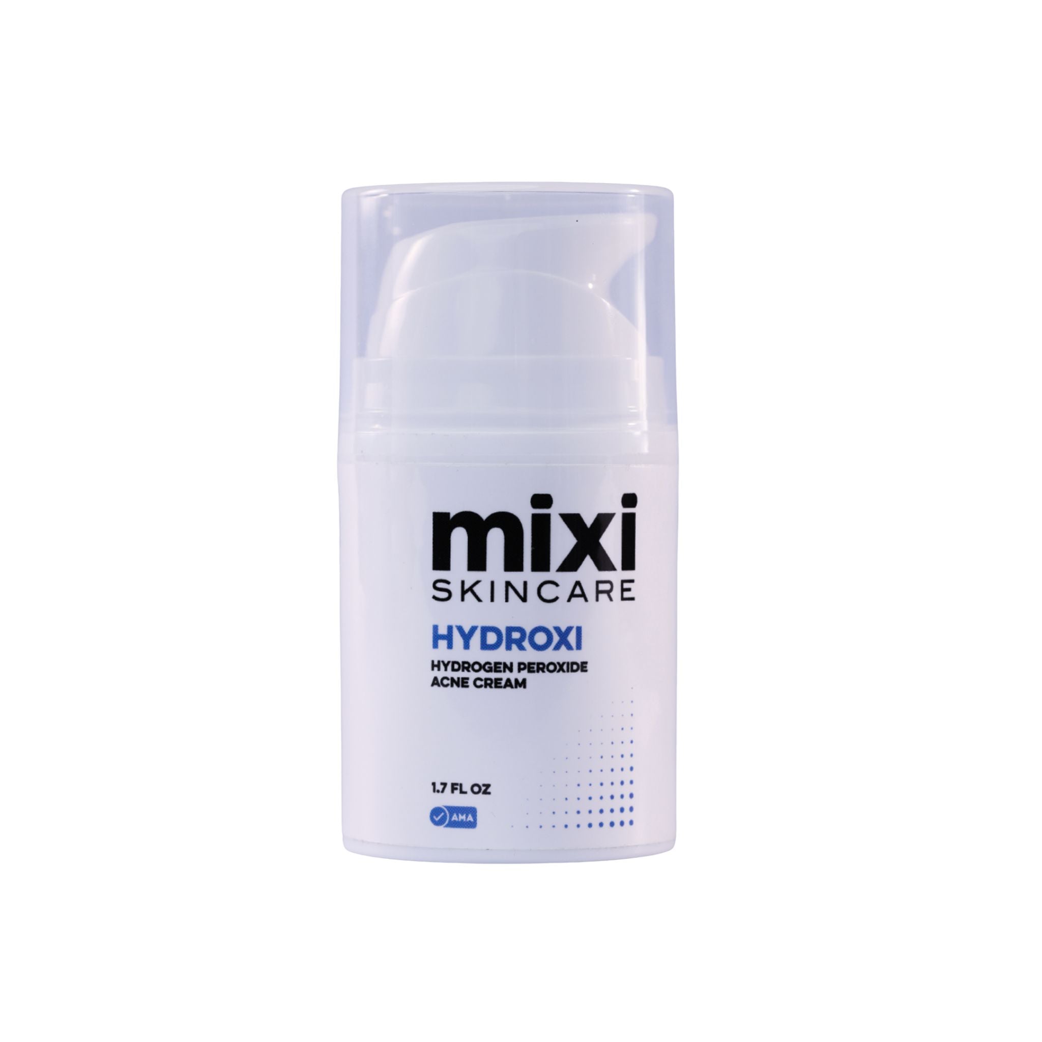 Skincare cream container labeled 'mixi Skincare Hydroxi' on a white background