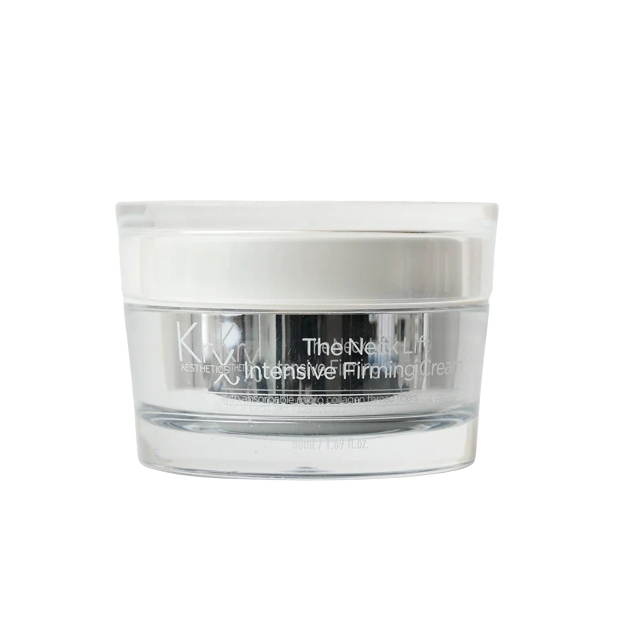 Clear jar of Kiehl's Intensive Firming Cream on a white background