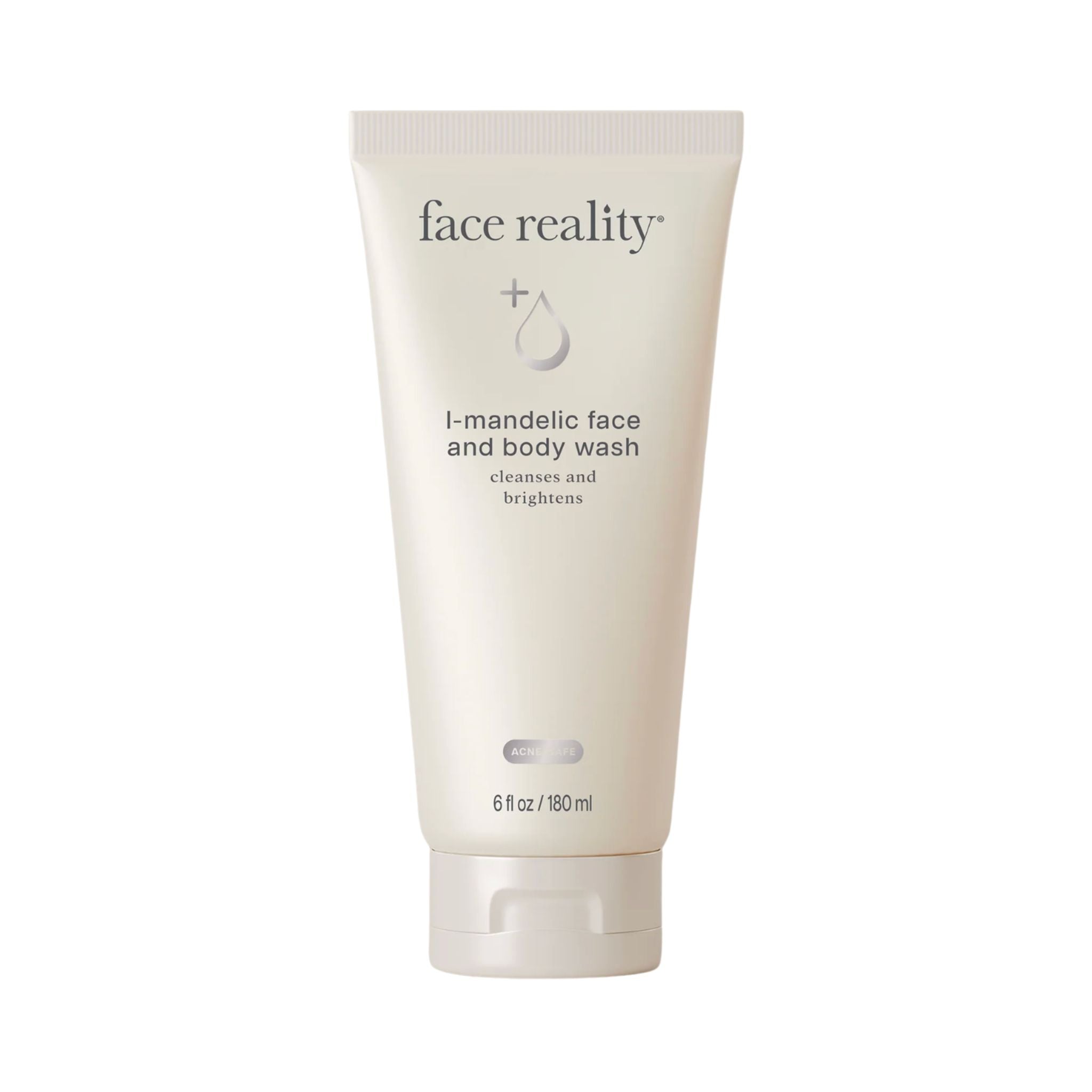 Tube of face reality I-mandelic face and body wash on a white background