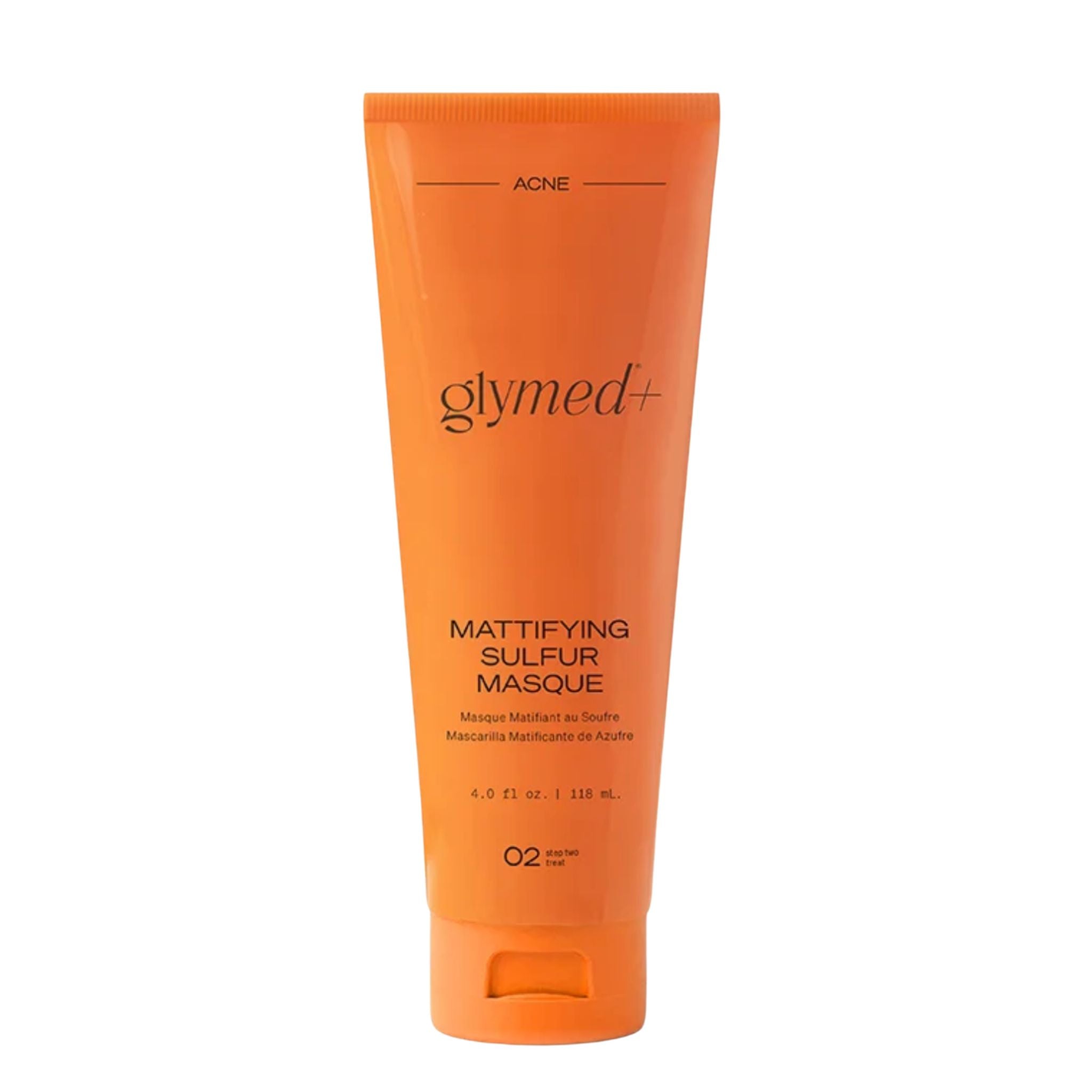 Orange tube of Glymed Mattifying Sulfur Masque on a white background