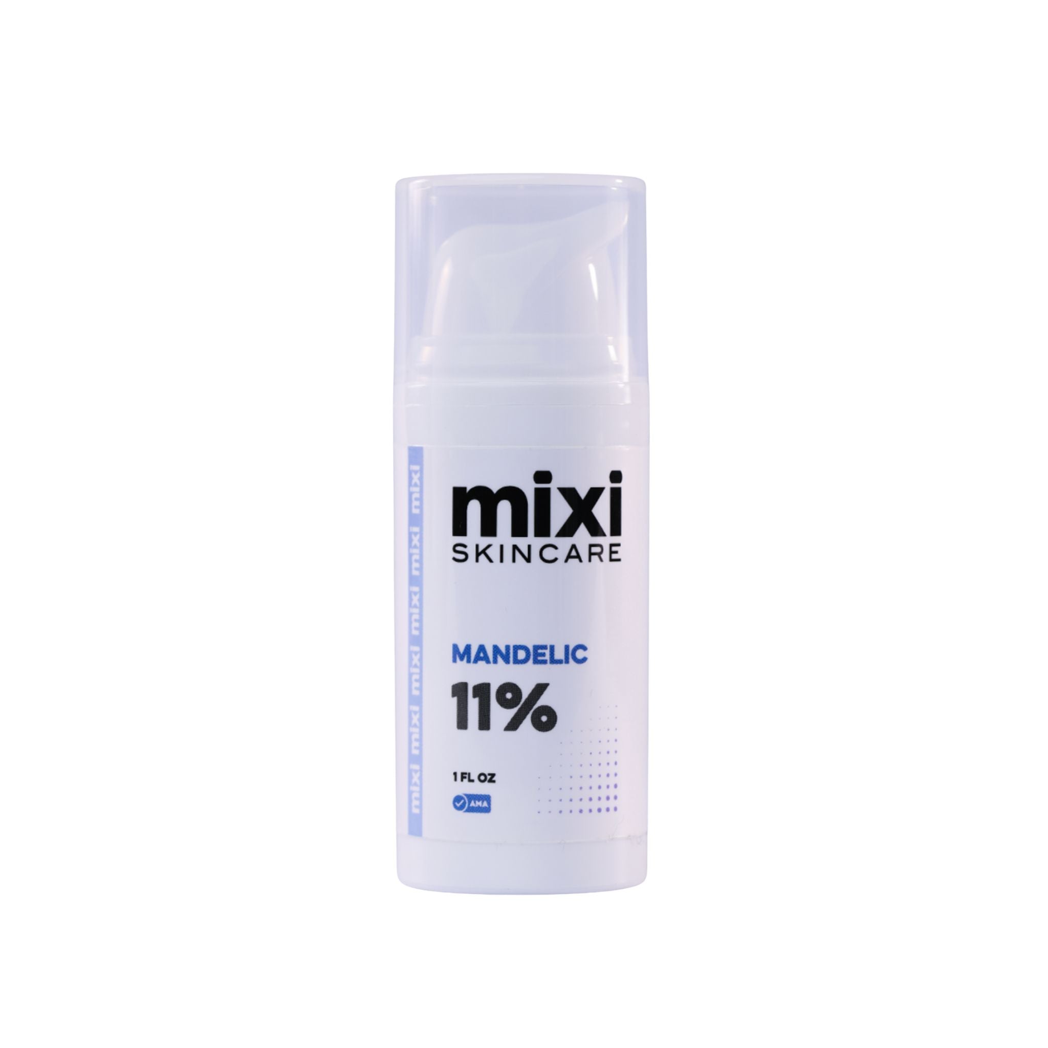 Skincare product bottle labeled 'mixi skincare' on a white background