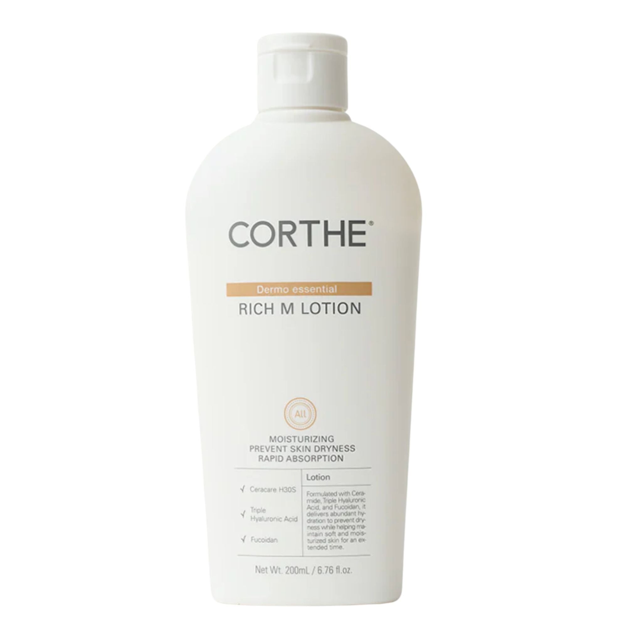 Corthe Rich M Lotion bottle on a white background